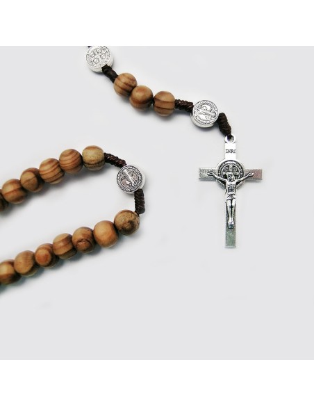 Rosario Madera San Benito 8mm Cuerda Y Paters Medalla San Benito