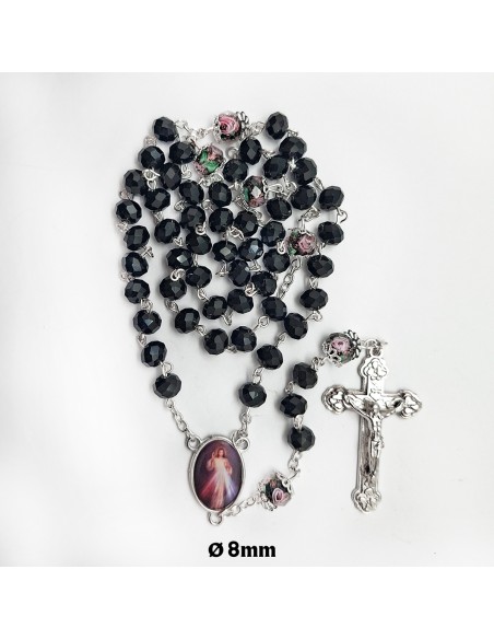 Rosario Cristal Tallado 8x6mm negro Pater 10x8mm Rosa negra Interna