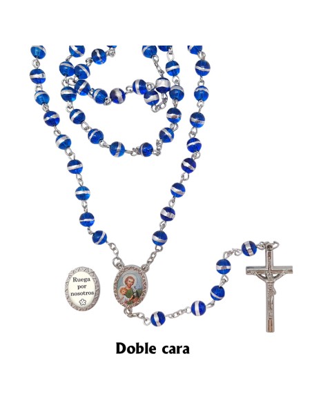 Rosario Cristal Liso 6Mm Azul Oscuro Con Anillo Central Plateado