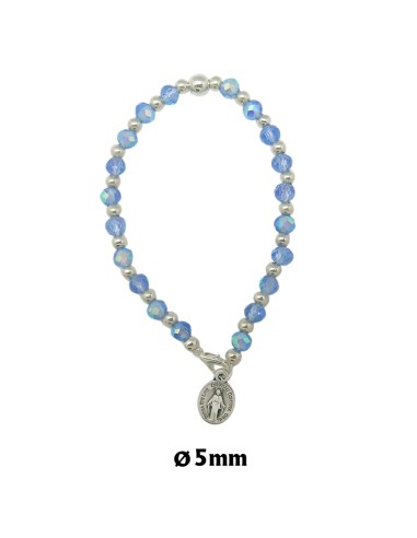 Brazalete Cristal Azul Elastico Medalla Virgen Milagrosa