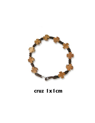 Brazalete Cruces Madera Olivo Y Cuerda Con Mosqueton