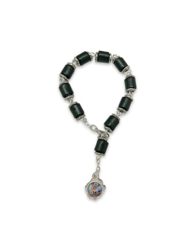Brazalete Madera Negra Cilindro Con Anillos Metal 8x10mm