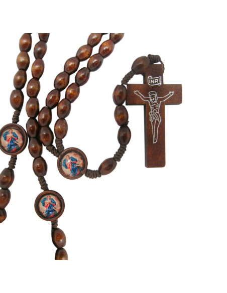 Rosario Madera Ovalado 6mm Virgen Desatanudos En Caja Serigrafiada