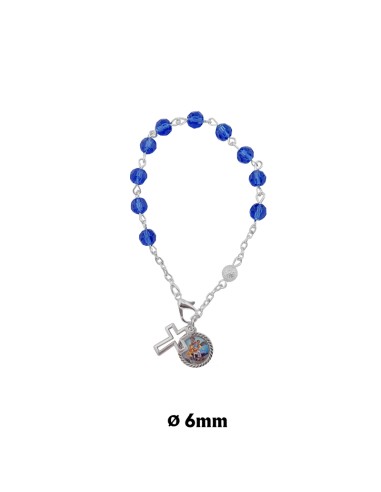 Pulsera Brazalete Cristal Azul 6mm Tallado Con Pater Metalico Punteado