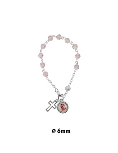 Pulsera Brazalete Cristal Rosa 6mm Tallado Con Pater Metalico Punteado