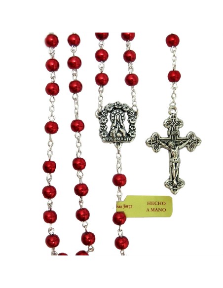 Rosario Cristal Liso 7Mm Rojo Intenso