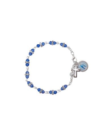 Pulsera Cristal Azul 4mm Doble Con Disco Y Pater Metalico Punteado