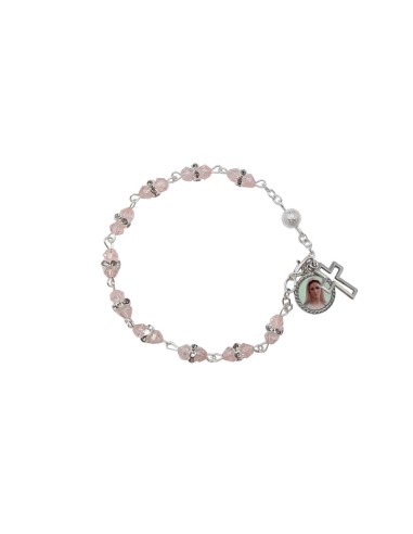 Pulsera Cristal Rosa 4mm Doble Con Disco Y Pater Metalico Punteado