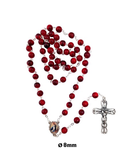 Rosario Cristal Liso 8Mm Estampado Rojo