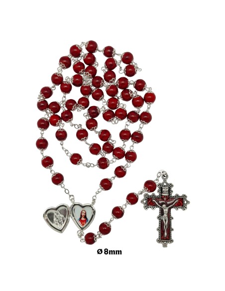 Rosario Cristal Liso 8mm Estampado Rojo Maria Corazon Personalizada Copetas