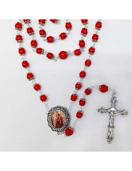 Rosario Cristal Rojo Tipo Piedra Liso 6Mm Con Copetas Paters 8Mm