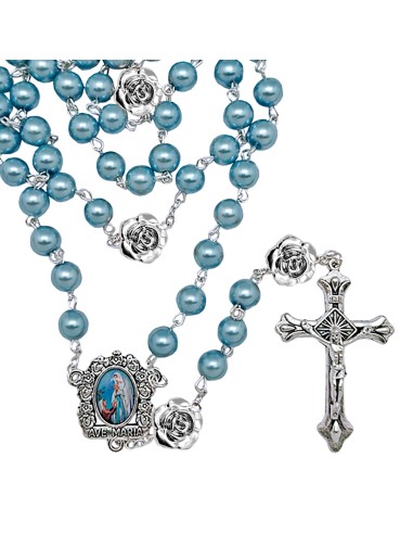 Rosario Cristal Liso Celeste 8Mm Con...