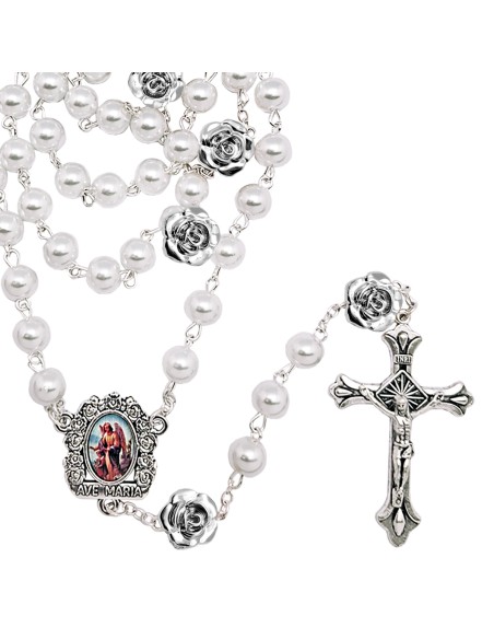 Rosario Cristal Liso Blanco 8Mm Con Paters Rosa 13Mm