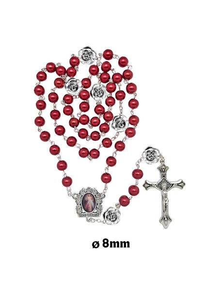 Rosario Cristal Liso Rojo 8Mm Con Paters Rosa 13Mm