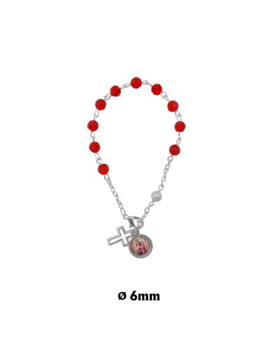 Brazalete Cristal Rosa Elastico Medalla Virgen Milagrosa