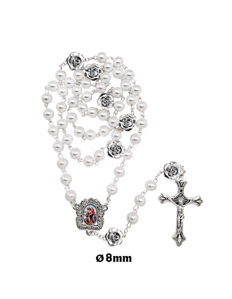 Rosario Cristal Liso Blanco 8Mm Con Paters Rosa 13Mm
