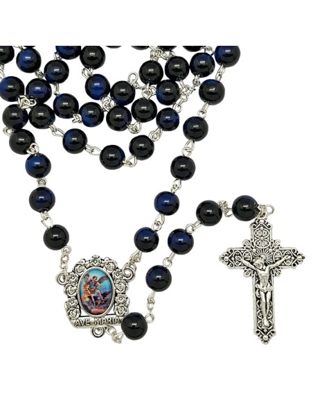 Rosario Cristal Liso 6Mm Azul Intenso Y Negro