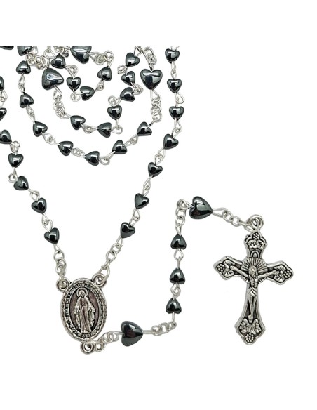 Rosario Hematita Corazones 4Mm Paters Corazon 6Mm Hematita