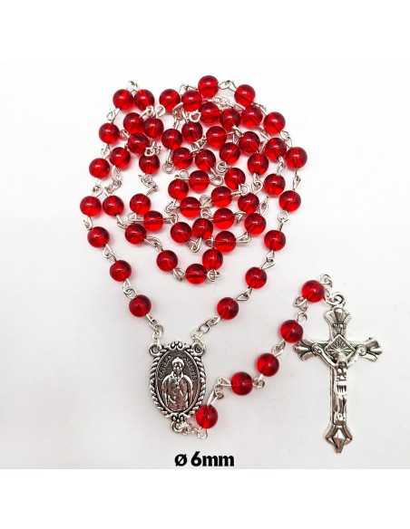 Rosario Cristal Liso rojo 6Mm San Carlo Acutis
