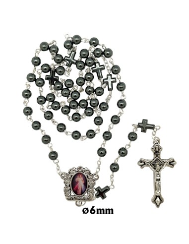 Rosario Hematita Liso 6Mm Paters Cruz...