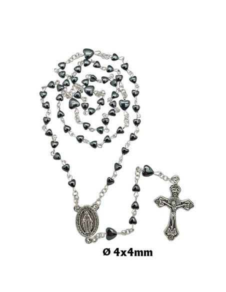 Rosario Hematita Corazones 4Mm Paters Corazon 6Mm Hematita