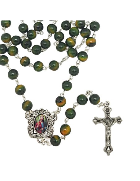 Rosario Cristal Liso 6Mm Verde Intenso Y Matices Dorados