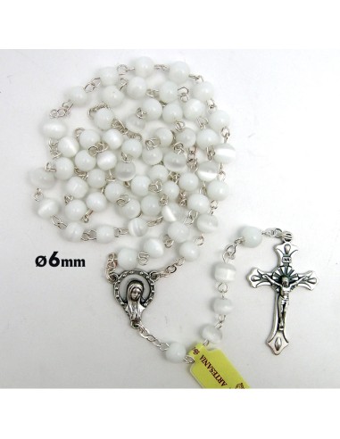 Rosario Cristal Liso 6Mm Blanco