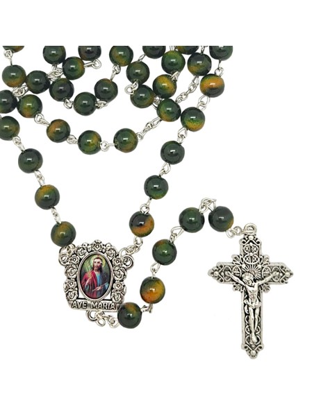 Rosario Cristal Liso 8Mm Verde Y Matices Dorados