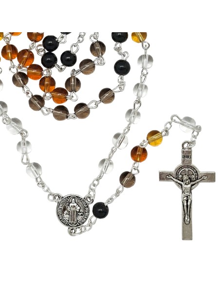 Rosario Cristal Liso 6Mm San Benito Multicolor Fases De Trasparente A Negro