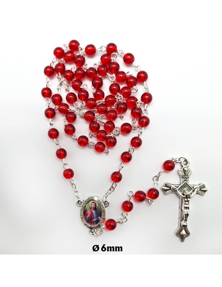 Rosario Cristal Liso 6Mm rojo traslucido