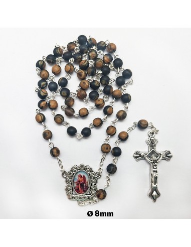 Rosario Cristal Liso 6Mm marron y negro