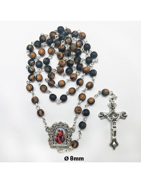 Rosario Cristal Liso 6Mm marron y negro