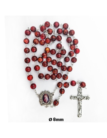 Rosario Cristal Liso 8Mm rojo intenso paters con copeta matices morados
