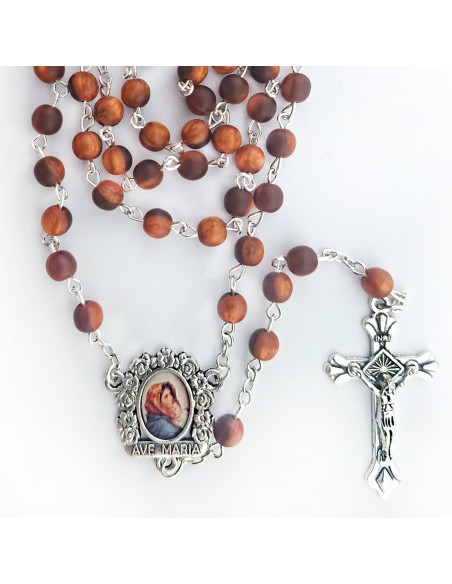 Rosario Cristal Liso 6Mm marron dos tonos