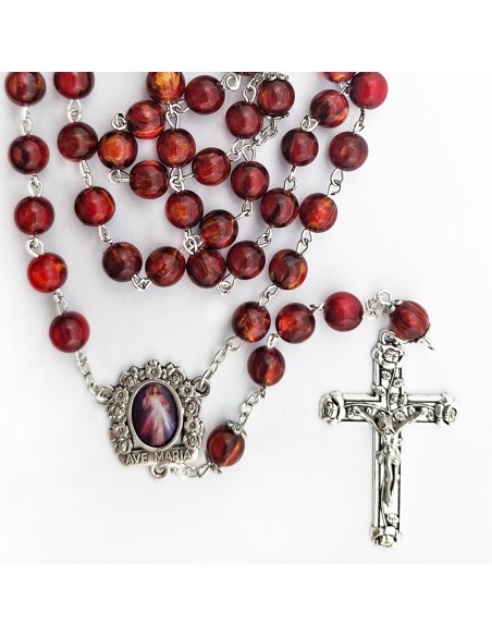 Rosario Cristal Liso 8Mm rojo intenso paters con copeta matices morados