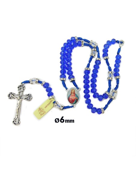 Rosario Cuerda Bola Azul Cristal 8Mm Con Piedras En Paters