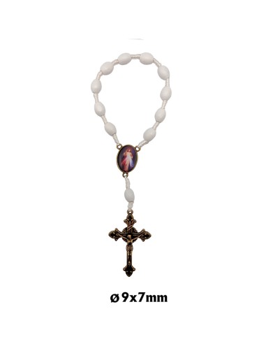 Decena madera y cuerda blanca 10x8mm cruz y maria color bronce