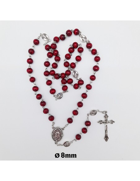 Rosario Madera Rojiza 8mm Sagrado Corazon De Jesus Paters Metal