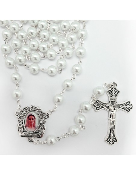 Rosario Cristal perla 7mm blanca