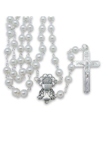 Rosario Cristal Imitacion Perla 6Mm Primera Comunion