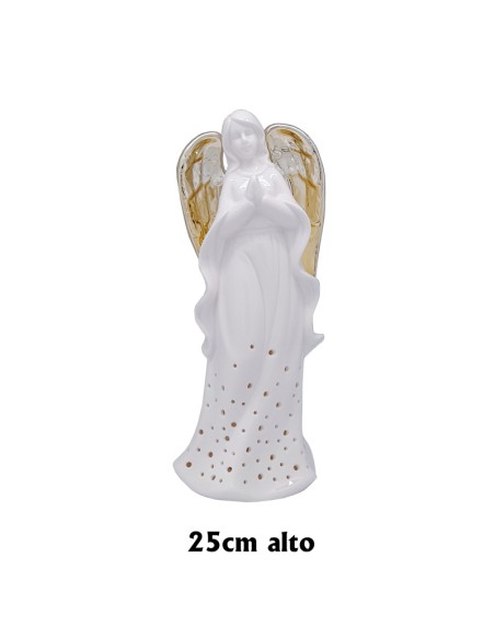 Angel Porcelana Blanca 25x10cm Alas Doradas