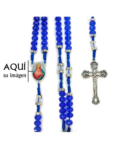 Rosario Cuerda Bola Azul Cristal 8Mm...