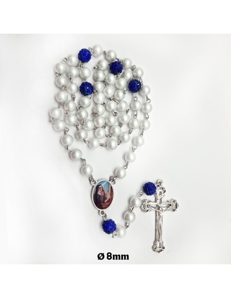 Rosario Cristal perla 8Mm Con Paters azul intenso 10mm estilo pave