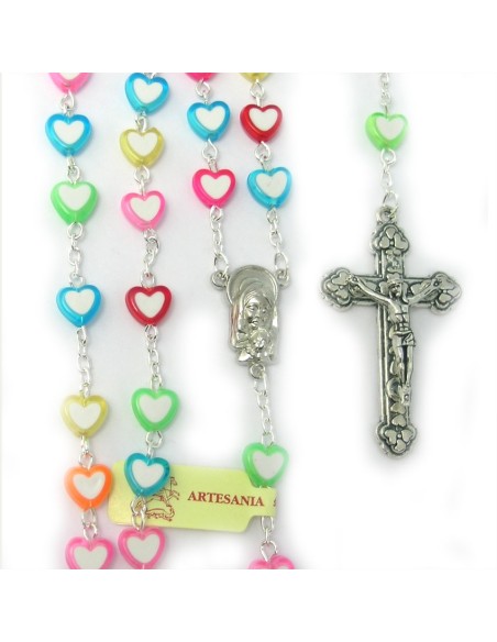 Rosario Plastico Corazones Multicolores 8mm