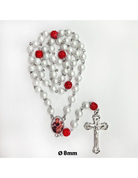 Rosario Cristal perla 8Mm Con Paters rojo 10mm estilo pave