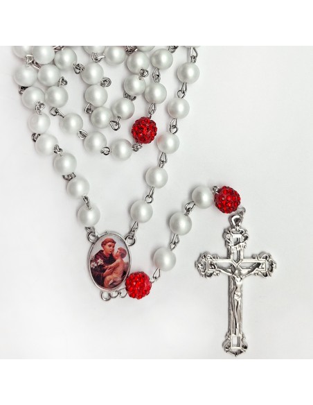 Rosario Cristal perla 8Mm Con Paters rojo 10mm estilo pave