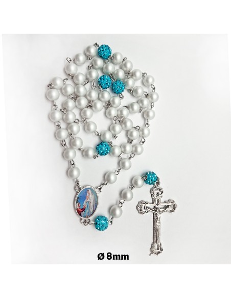 Rosario Cristal perla 8Mm Con Paters celestes 10mm estilo pave