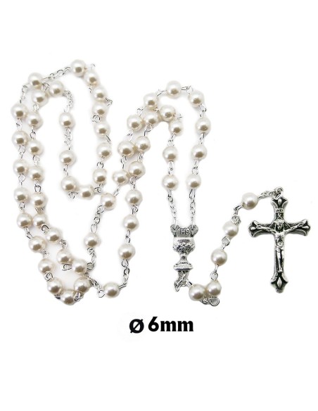 Rosario Cristal 6Mm Imitacion Perla Primera Comunion En Caja Serigrafiada