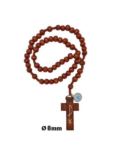 Decena madera y cuerda roja 10x8mm cruz y maria color bronce