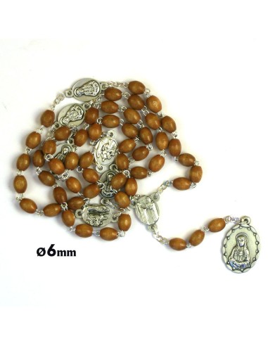 Decena madera y cuerda azul 10x8mm cruz y maria color bronce